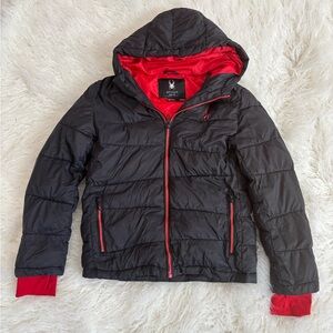 Kids Spyder Black Red Hooded Puffy Jacket size medium 10/12